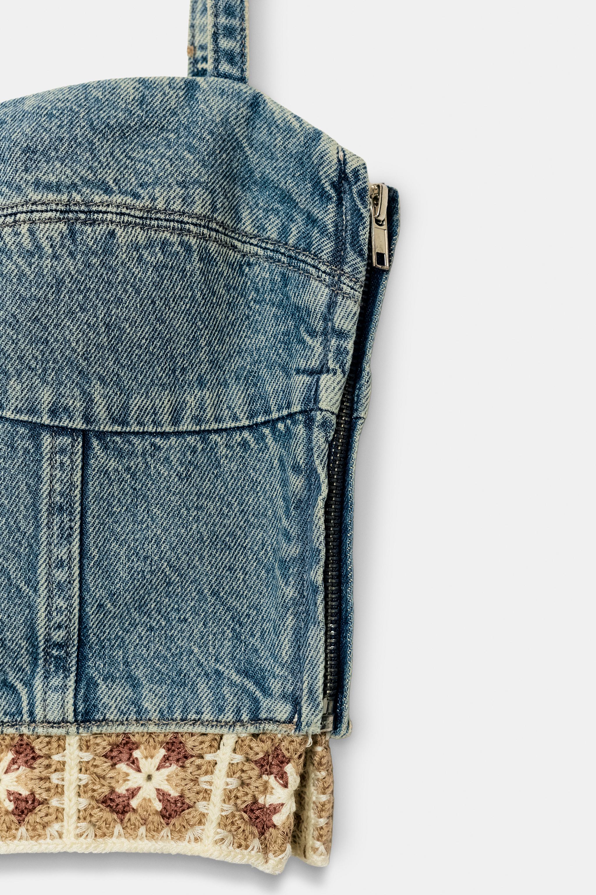 Z1975 COMBINATION CROCHET DENIM TOP